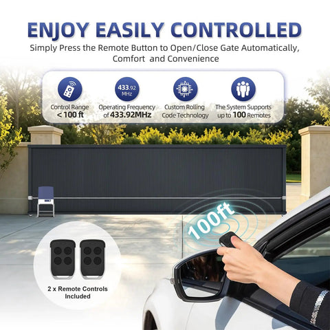 Heavy Duty 1400 Lb Automatic Sliding Gate Opener For Gates Up To 40 Feet, Chain Drive Electric Gate Motor With Two Remote Controls