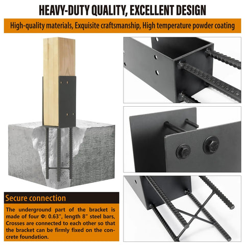 2 Pack Heavy Duty Stainless Steel U Shape Fence Post Holder Base For Wet Concrete Posts 4X4 Actual 3.5X3.5 Deck Railing Pergola Wood Post Bracket Anchor Dark Grey Built To Last