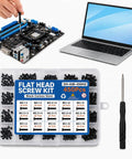 Heavy Duty Laptop And PC Screw Kit With 450 Pieces In 15 Common Sizes Including M2 M2.5 And M3 Flat Heads Built Tough Carbon Steel for maintenance.