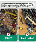 Comparison of messy and organized tools highlighting benefits of using 12 Inch Magnetic Tool Strip 4 Pack For Garage And Kitchen Organization