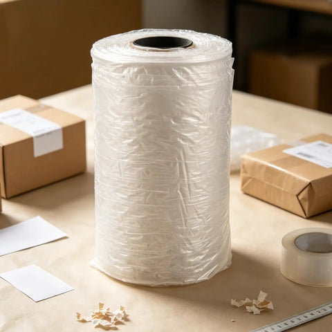 Inflatable Bubble Cushioning Roll For Shipping And Moving 984 Ft 300 M Of Air Filled Bubble Film on a packing table