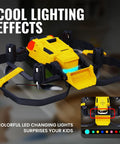 Mini Indoor Micro Drone For Kids With Cool LED Lights And 3 Speed Modes, yellow drone with LED lights on a table