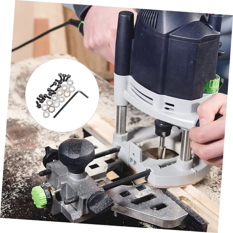 Using 12 Piece Router Bit Bearing Accessory Kit With Top Mounted Ball Bearings, Screws And Wrench For Woodworking