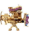 Side view of Fun 3D Wooden Airship Puzzle Kit for Teens and Adults, Pine Wood Mechanical Flying Ship Build, wood color