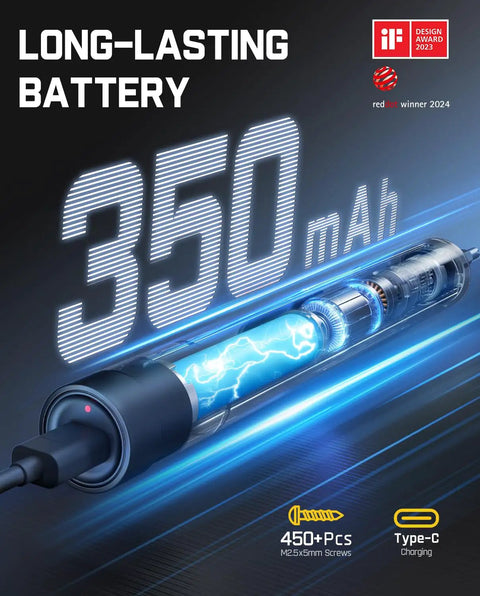 Electric Screwdriver Kit With 50 Magnetic Bits, Compact Precision Driver Set, 350mAh battery, Type-C charging, pro electronics tool