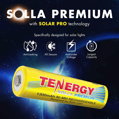 Premium Rechargeable NiMH AA Battery 1300mAh For Solar Garden Lights with Tenergy branding and anti-leak design