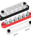 12V Battery Bus Bar Power Distribution Block With 6 M8 Terminal Studs, Positive And Negative Terminal Blocks, Includes Cover