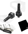 Assioma Duo-Shi IP67 Dual-Sided Power Meter Pedals with ANT Plus Connectivity, shown with cleats, cloth, and multi-tool kit