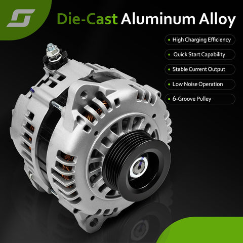 Alternator Replacement For Murano 03 07 3.5L And Maxima 02 03 3.5L Plus Maxima 95 00 3.0L Infiniti I35 02 04 3.5L Plug And Play Direct Fit And I30 98 00 3.0L LR1110 710C 710F AHI0104 40044006 40044021 die-cast aluminum alloy with 6-groove pulley