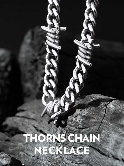Stainless Steel 316L Barbed Wire Choker Necklace For Women And Men Gothic Thorns 16 Inch Chunky Punk Jewelry