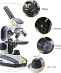 Starter Compound Monocular Microscope With 40X To 1000X Magnification Dual Illumination Fine Focus Cordless Kid Friendly Classroom