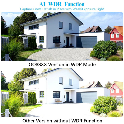 Comparison of AI WDR function in 3K Ultra HD PT Wireless Security Camera System With AI Human Tracking, Dual Band 2.4G/5G WiFi