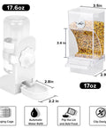 Image of Automatic Bird Feeder And Water Dispenser Set For Cage With No Fuss Seed Catcher showing measurements and design features.