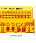 58 Piece Lockout Tagout Kit For Rock Solid Electrical Safety Featuring Industrial Station Padlocks Hasps Warning Tags Zip Ties Works Like A Charm For Heavy Duty Factory And Plant Projects wall mounted lockout station with 14 padlocks and danger tags.