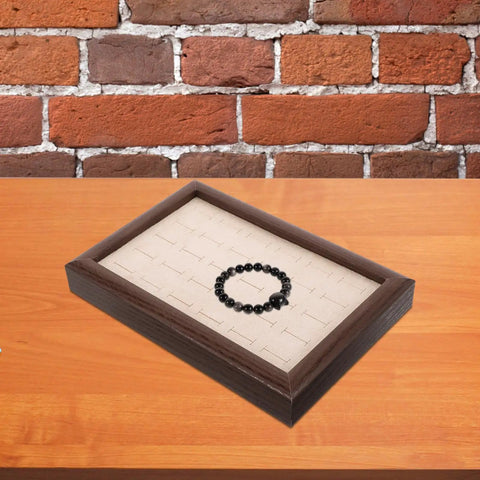 Crafted From Warm Wood This Super Chic 30 Compartment Jewelry Organizer Stores Rings Necklaces And Bracelets Straight Up In Style While You Kick Clutter To The Curb And Look Awesome Daily with black beaded bracelet in one compartment.