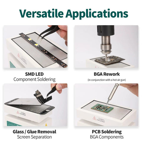 Mini Soldering Hot Plate for SMD Rework, Adjustable Temperature 50 to 400C, 100x50mm Aluminum Plate with Tweezers