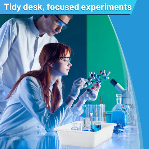 Scientists in lab using Three Pack Polypropylene Containment Tray Set 15 Inch Long, 10.8 Inch Wide, 4 Inch High Rectangular Lab Tray