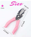 Image of Star Shaped Handheld Paper Hole Punch with Soft Grip Pink Silicone Cover for scrapbooks, card making and crafts. Size details shown.