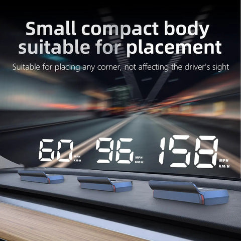 General Motors HUD Head Up Display USB Powered GPS Speedometer Windshield Projector shown on dashboard with speed display