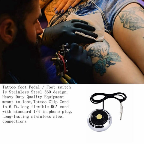 Round Stainless Steel Tattoo Foot Pedal With 360 Degree Switch And 5 Inch Clip Cord For Tattoo Machine Power Supply shown