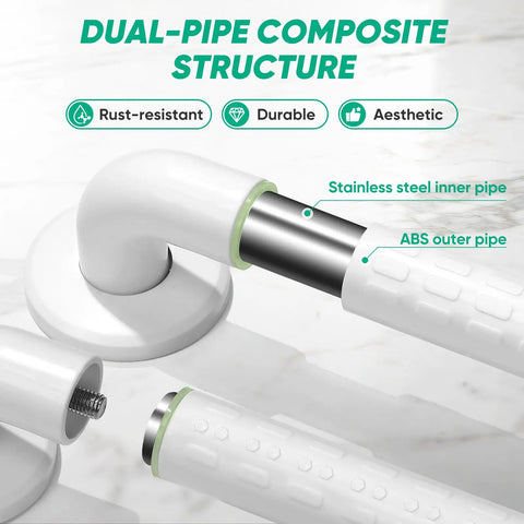Wall Mounted Stair Handrail With Grippy Abs Cover And Solid Stainless Core For Indoor Outdoor Use Heavy Duty Anti Slip Grab Bar showcasing dual-pipe structure.