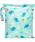 Waterproof Wet Dry Bag For Travel And Baby Gear, Mom Tested Reusable Zipper Pouch, Ocean Life Blue design, 12x14 inches
