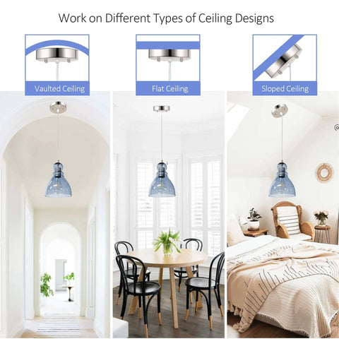 Blue Glass Pendant Lights For Kitchen Island, 6.5 Inch Handblown Glass Shades, Modern Industrial Ceiling Fixture in various rooms