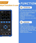 Handheld Oscilloscope And Multimeter Combo With Two Channels, 25MHz Bandwidth, 250 MSps Sample Rate, 3.5 Inch LCD Color Display