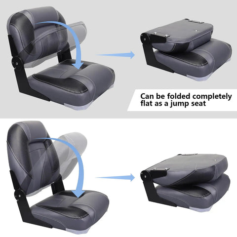 50 Inch Bass Boat Seats Folding Fishing Boat Chair Black Charcoal Marine Grade Vinyl Upholstery With Thick Foam Cushions