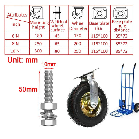High Performance Industrial Swivel Casters And Lockable Fixed Wheels Heavy Duty Hand Truck Replacement Set with pneumatic tire and bolt.
