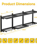 Image showing the Heavy Duty Wall Mount Tool Organizer With Six Adjustable Shelves And Cordless Drill Holder, Iron Tool Rack dimensions.