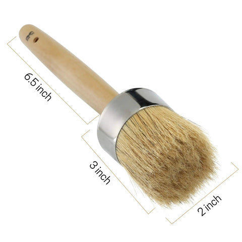 Chalk And Wax Paint Brush, 2 Inch Round Head For Furniture Projects, Natural Bristles, Varnished Wood Handle, Dimensions Shown