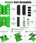 Exploded view of an Adjustable Aluminum RC Car Repair Stand With 360 Degree Rotation highlighting components and self-assembly instructions.