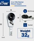 2-In-1 Mini Ratchet Wrench Adapter With Magnetic One Quarter Inch Hex Bit Holder And One Quarter Inch Drive Socket Adapter