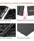 Installation process of Interlocking Plastic Deck Tiles 9 Pack 12x12 Waterproof Outdoor Flooring showing snap-fit design.