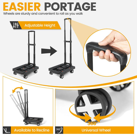 Orzbow car seat dolly with four wheels and adjustable-height handle, black travel trolley for car seats