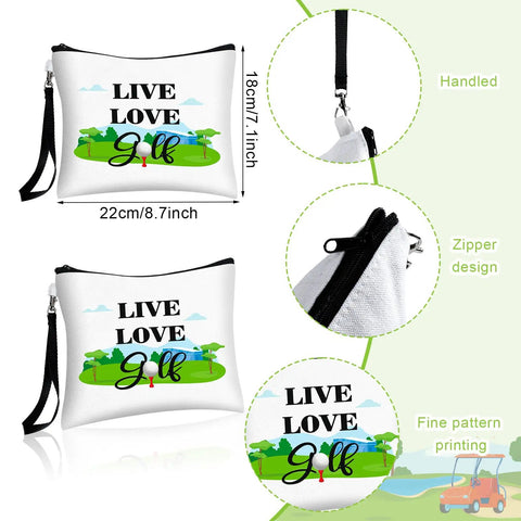 24 Pack Golf Pouch Bags Set In 12 Styles For Cosmetics, Toiletries, Phone, Headphones, And Keys with 'Live Love Golf' print