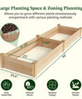 Diagram of 8x2ft Outdoor Wooden Raised Garden Bed With Elevated Planter Box For Veggies And Herbs Large Plant Space Natural Wood Finish Durable Frame Includes Soil Barrier And Liner To Protect Wood Ideal For Patio Lawn Or Garden 96 x 24 x 9in, showing dimensions and features.