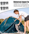 12 Piece Zipper Repair Kit With Replacement Sliders And Pulls For Jackets, Clothes And Backpacks shown with tent in use