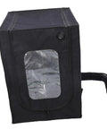 Fireproof 3D Printer Enclosure Kit With Temperature Control And LED Light, black fabric with clear window and hose attachment.