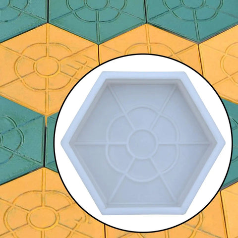 Hexagon Paving Color Brick Reusable Stepping Stone Paver Tool For Garden And Patio shown with yellow and green tiles