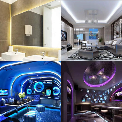 Modern interiors with 4 In 1 RGBW LED Tape Light 12V 5m 16.4ft 60 LEDs Per Meter enhancing living areas