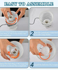Mountain Watercolor Bedside Table Lamp assembly steps, showing dimmable touch control setup and charging station details.