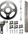 Heavy Duty Rear Sprocket 40 Tooth 90 Link 420 Chain Kit for Mini Bike Replacement laid out with components visible