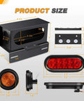 Steel Trailer Light Boxes Housing Kit Two Pack With Amber Side Marker Lights and Red Oval Stop Brake Turn Signals size diagram