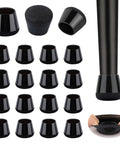 Silicone Chair Leg Protectors Set, 32 Pcs Thick Elastic Floor Caps For Hardwood Floors, Keeps Scratches Off And Tears Away, Wont Tear, Fits Round 30-50mm Or Square 25-38mm Furniture Legs, shown with black caps and installation view.