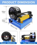 Built Tough Hydraulic Hose Crimper With Seven Heavy Duty Dies And Real Time Pressure Display Manual Pneumatic Crimping Tool dimensions showing height and diameter.