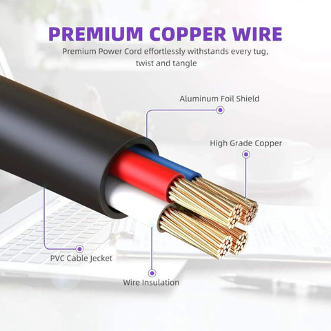 Close-up of premium copper wire with insulation and foil shielding for Wall Power Adapter For AD-E95100B Workstation Keyboard 100V-240V AC Input