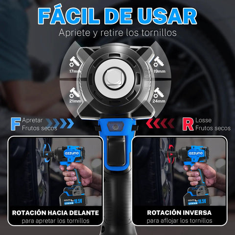 Built Damn Tough Brushless Cordless Impact Wrench 1000Nm Heavy Duty Power Half Inch Drive Kit control panel and usage instructions.