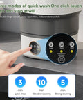 No Sweat Portable Washing Machine With Spin Basket, touch panel showing three cleaning modes for mini laundry rig in gray.
